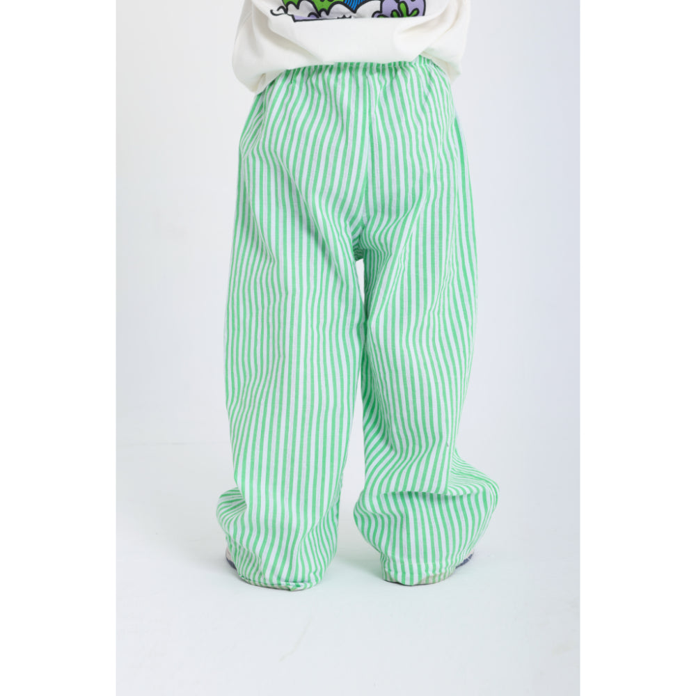 Unisex Baby Cotton Pants – Striped Green & White