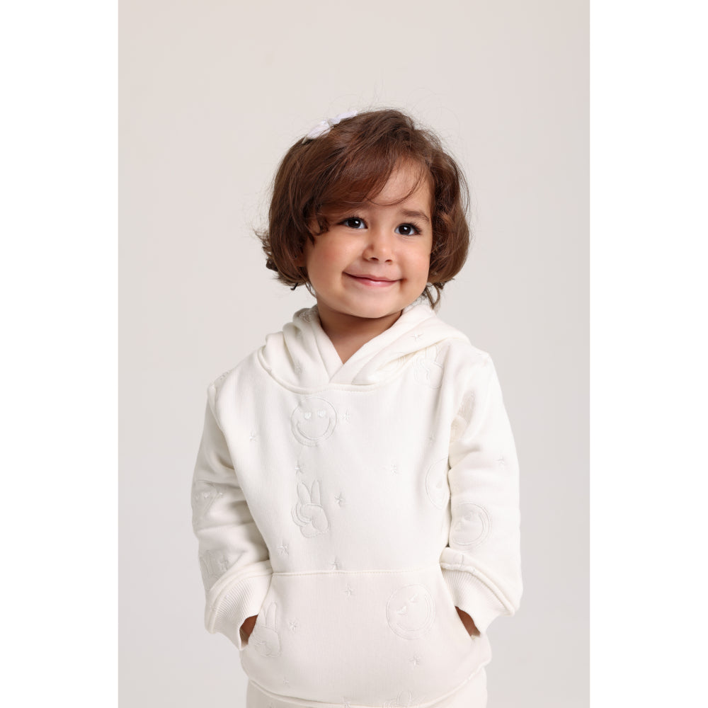 Baby Girls Cotton 2-Piece Outfit Set – Off-White with Smiley Faces