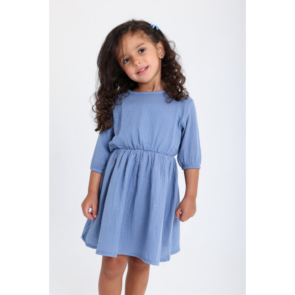 Baby Girls Indigo Short-Sleeved Cotton Dress