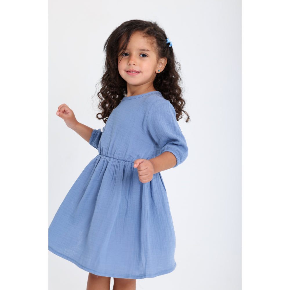 Baby Girls Indigo Short-Sleeved Cotton Dress - Clothing - Playmore