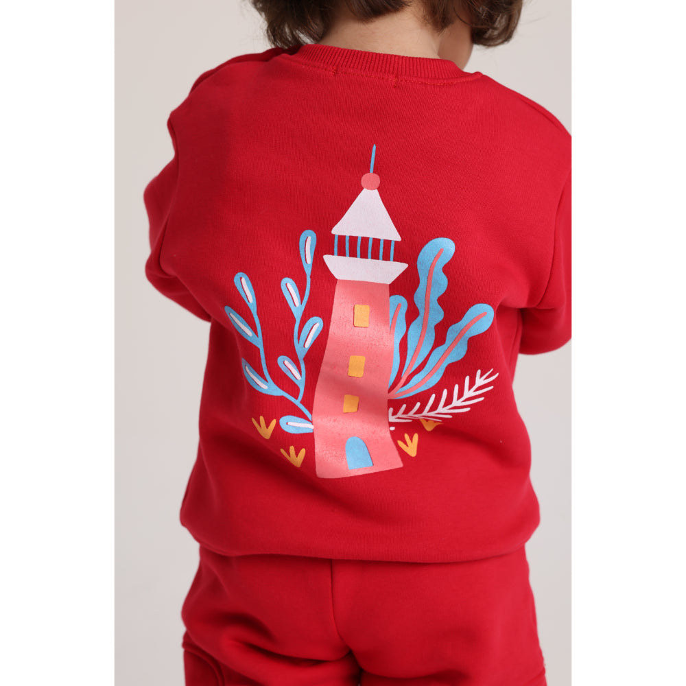 Unisex Sweatshirt – Red with “Born Swimmer” Print
