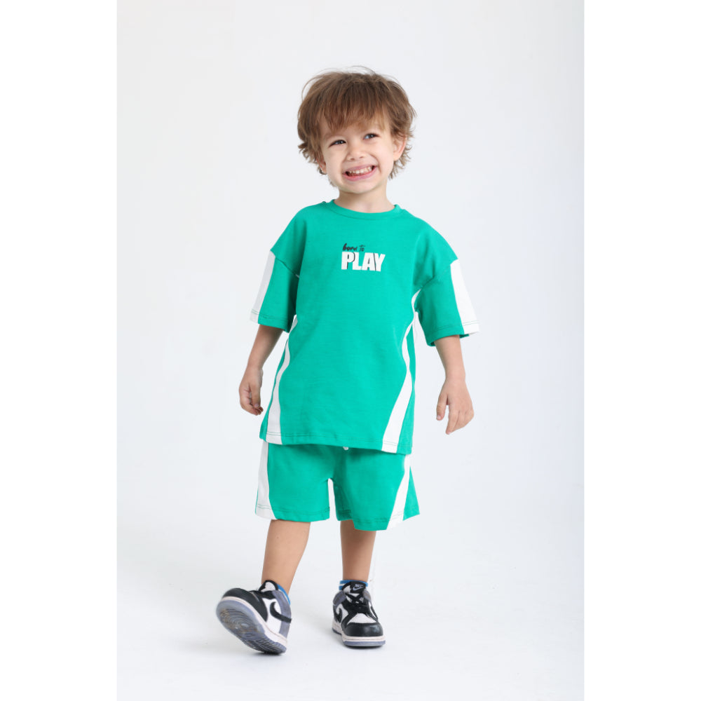 Unisex Baby Green Cotton 2-Piece Outfit Set - "Born To Play" Design