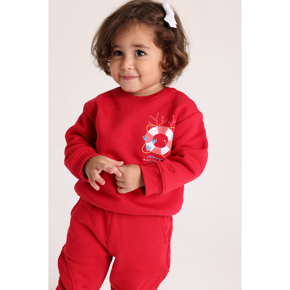 Unisex Sweatshirt – Red with “Born Swimmer” Print