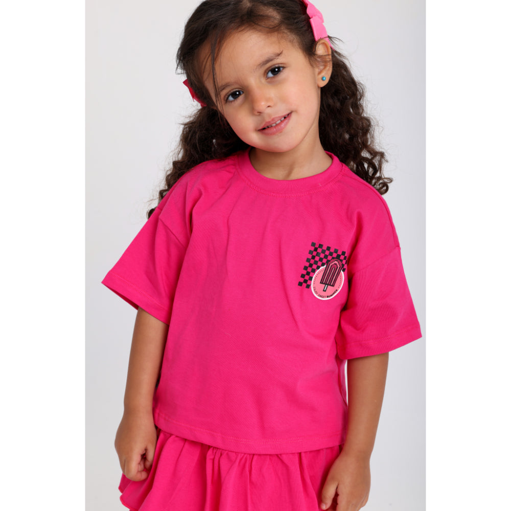 Baby Girls Cotton Outfit Set – Fuchsia Short Sleeves
