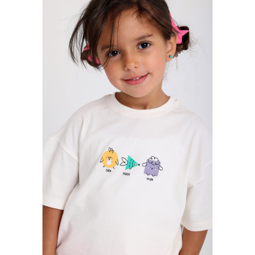 Unisex Baby Off-white "Circle Triangle Square" Cotton T-Shirt
