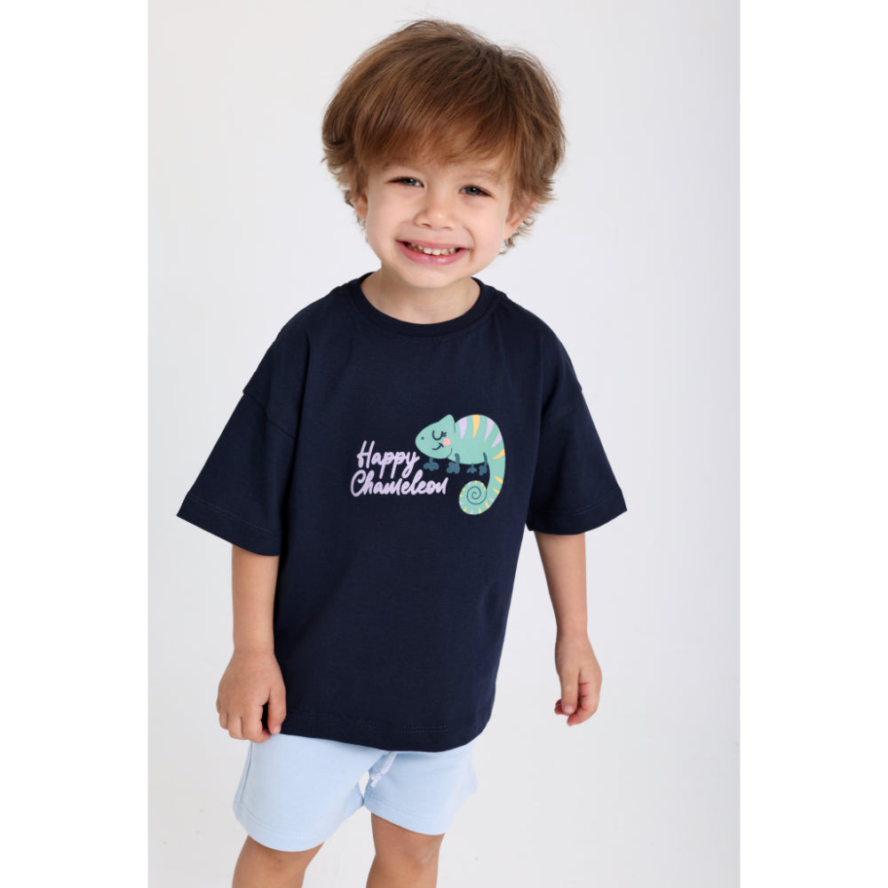 Unisex Baby Navy "Happy Chameleon" Cotton T-Shirt - Clothing - Playmore