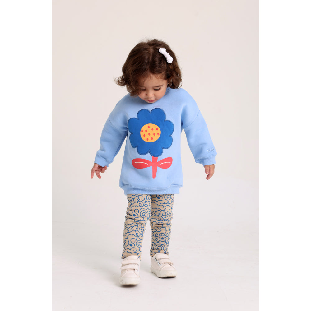 Baby Girls Cotton 2-Piece Outfit Set – Baby Blue with Flower Design