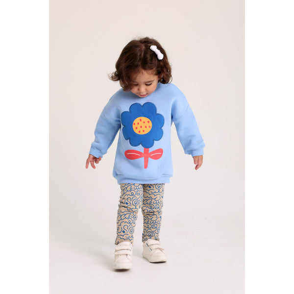 Baby Girls Cotton 2-Piece Outfit Set – Baby Blue with Flower Design