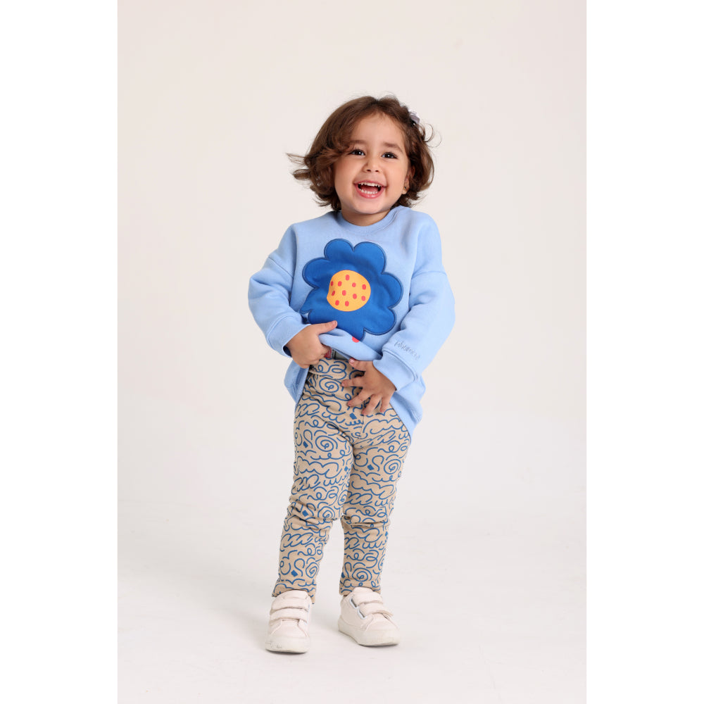 Baby Girls Cotton 2-Piece Outfit Set – Baby Blue with Flower Design