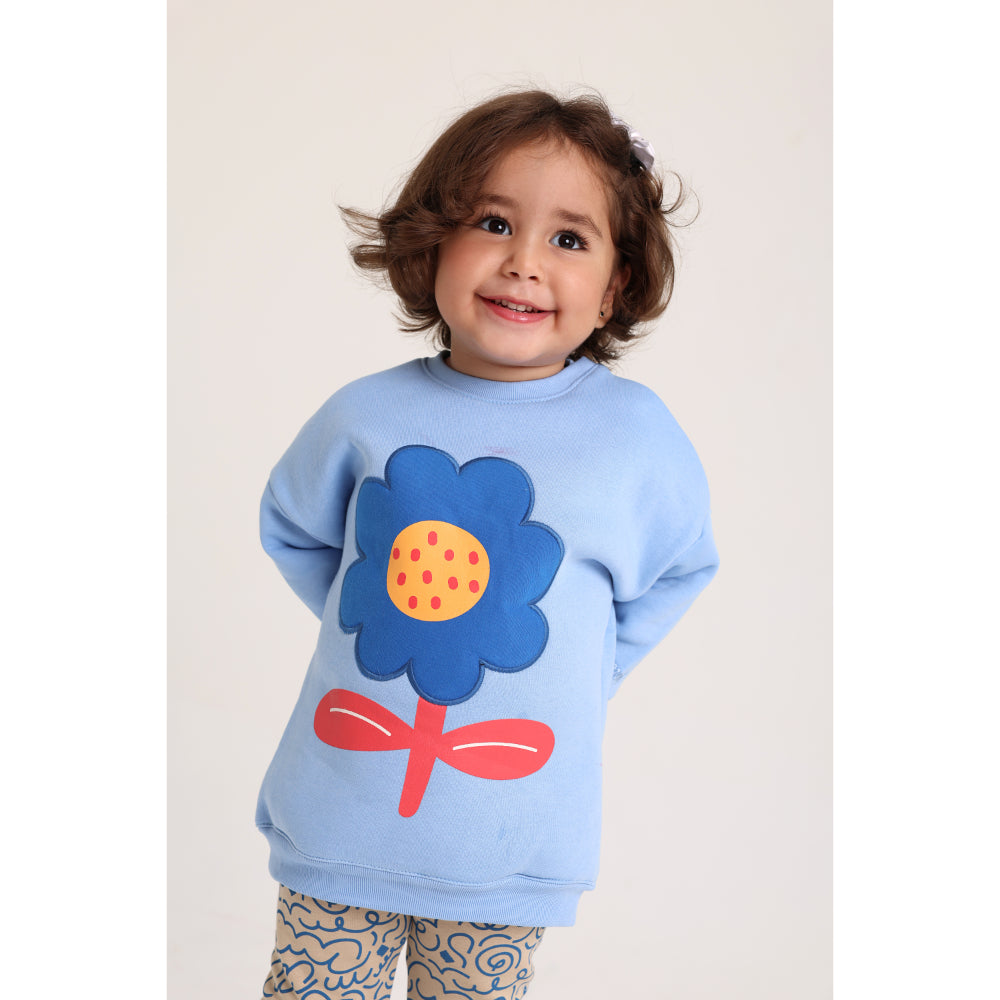 Baby Girls Cotton 2-Piece Outfit Set – Baby Blue with Flower Design - Clothing - Playmore