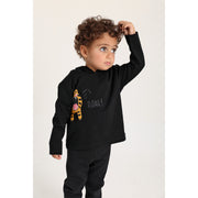 Baby Boys Cotton Hooded T-Shirt – Black with Little Tiger Print