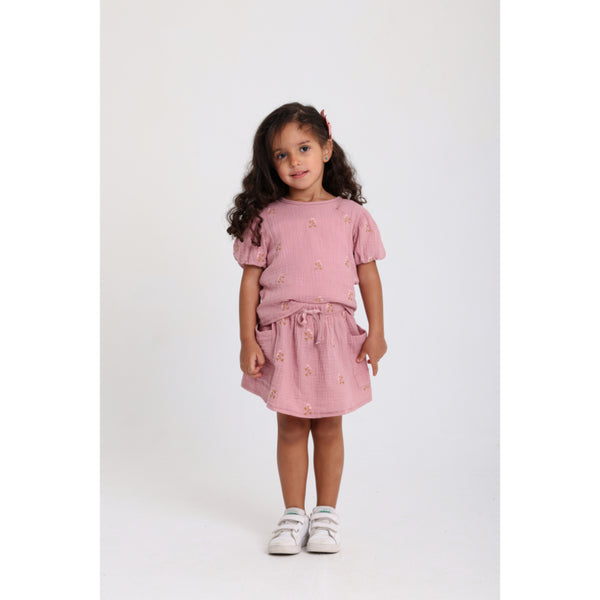Baby Girls Cotton 2-Piece Outfit Set – Dusty Pink with Printed Flowers