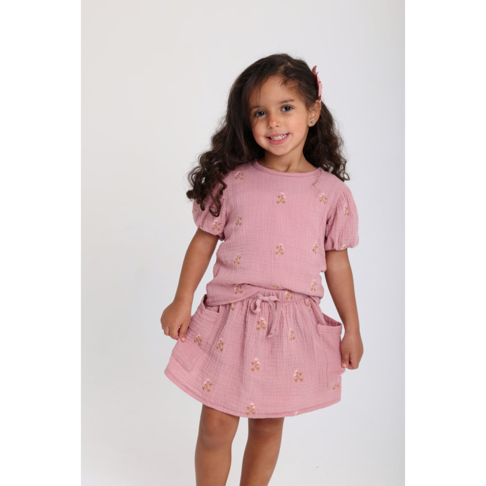 Baby Girls Cotton 2-Piece Outfit Set – Dusty Pink with Printed Flowers - Clothing - Playmore