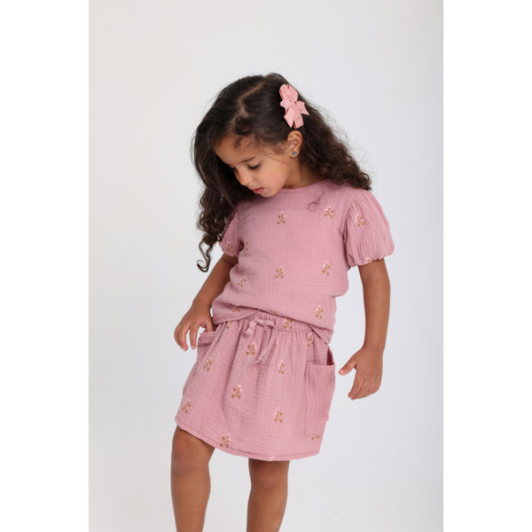 Baby Girls Cotton 2-Piece Outfit Set – Dusty Pink with Printed Flowers