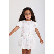 Baby Girls Cotton Outfit Set – Offwhite Embroidery Flowers Short Sleeves
