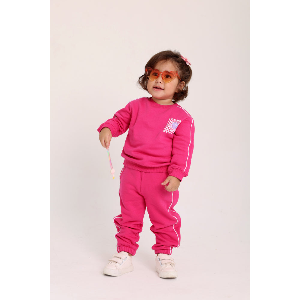 Baby Girls Cotton Sweatshirt – Fuchsia with Flowers Print