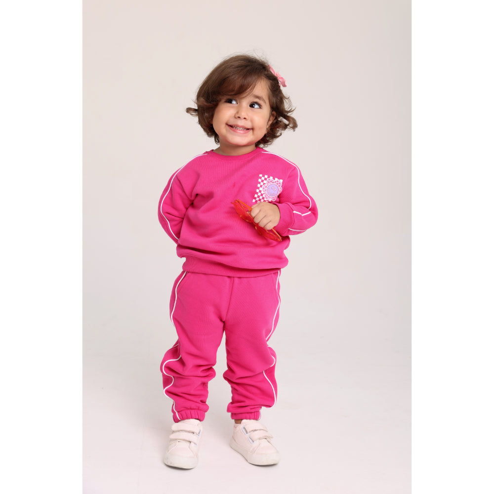 Baby Girls Cotton Sweatshirt – Fuchsia with Flowers Print