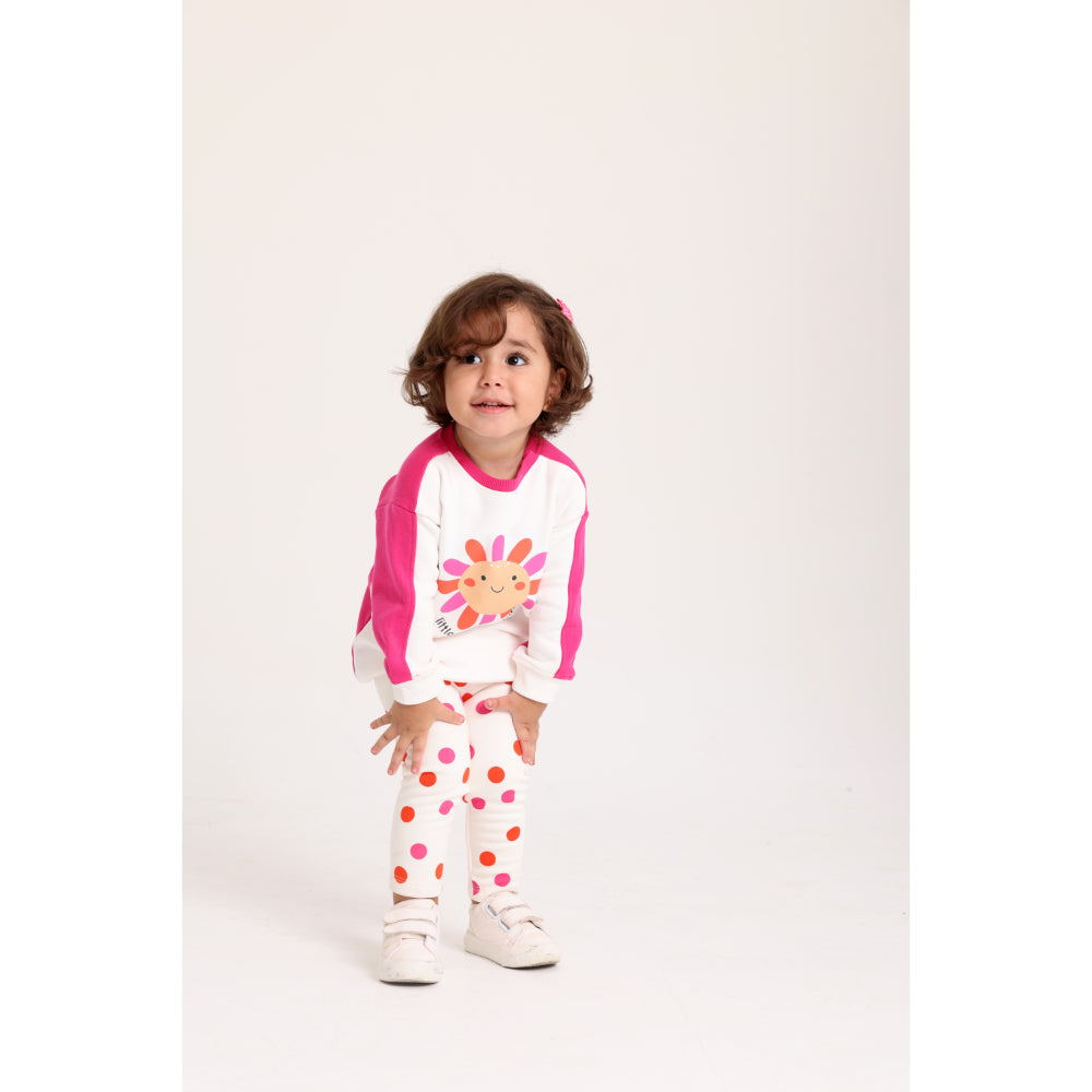 Baby Girls Cotton 2-Piece Outfit Set – Off-White & Fuchsia with "Little Miss Sunshine" Print