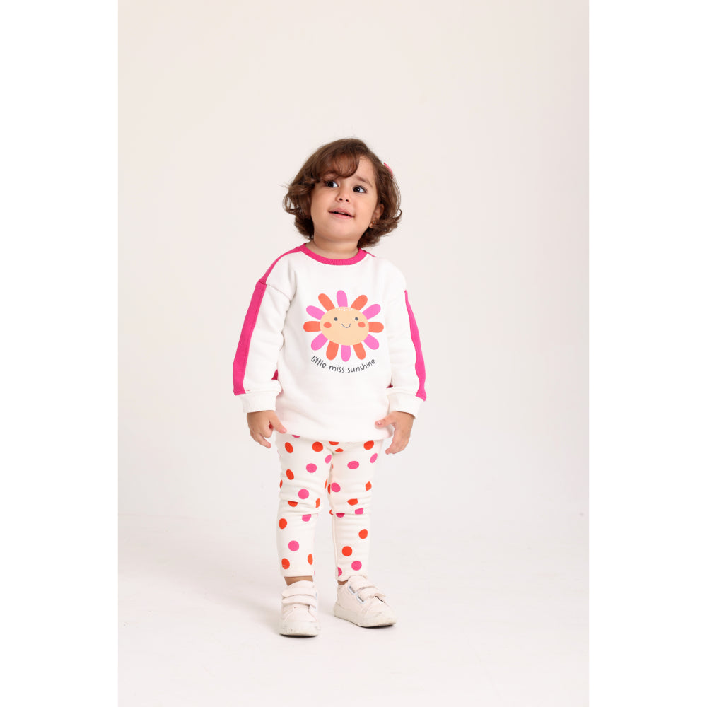 Baby Girls Cotton 2-Piece Outfit Set – Off-White & Fuchsia with "Little Miss Sunshine" Print - Playmore
