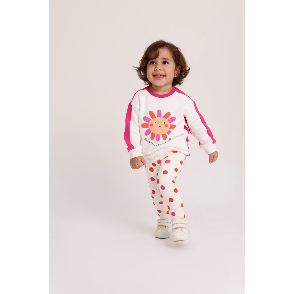 Baby Girls Cotton 2-Piece Outfit Set – Off-White & Fuchsia with "Little Miss Sunshine" Print
