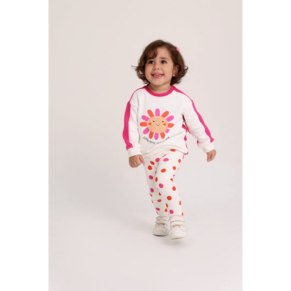 Baby Girls Cotton 2-Piece Outfit Set – Off-White & Fuchsia with "Little Miss Sunshine" Print