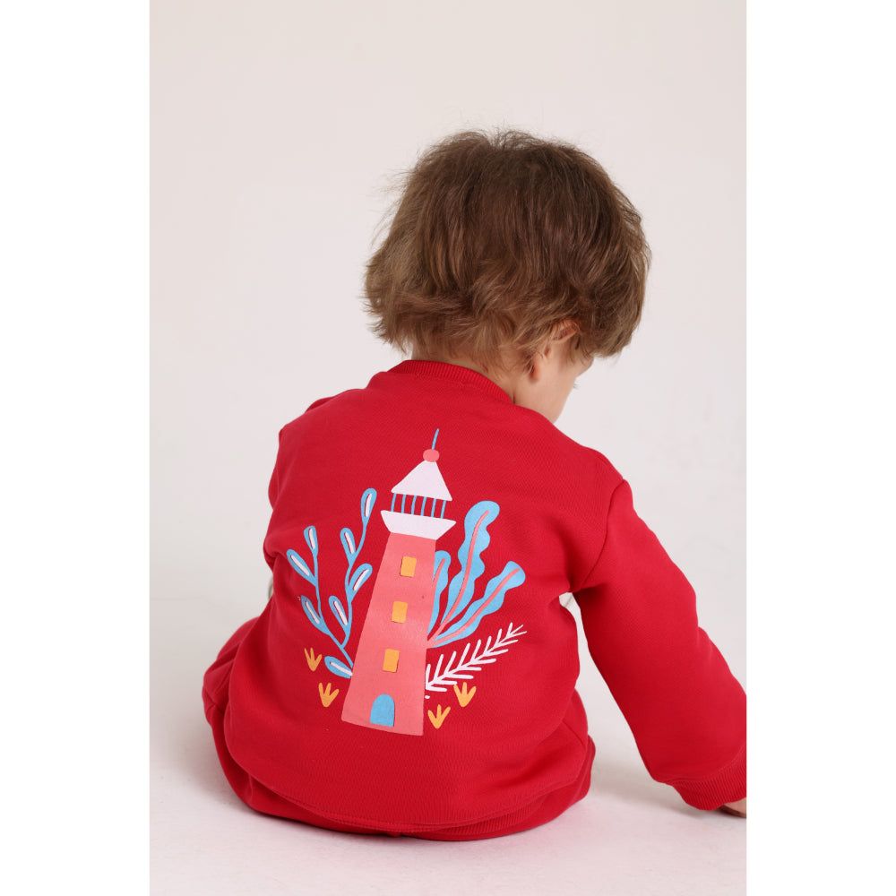 Unisex Sweatshirt – Red with “Born Swimmer” Print