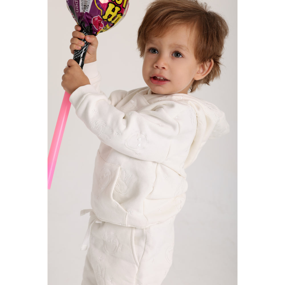 Baby Girls Cotton 2-Piece Outfit Set – Off-White with Smiley Faces