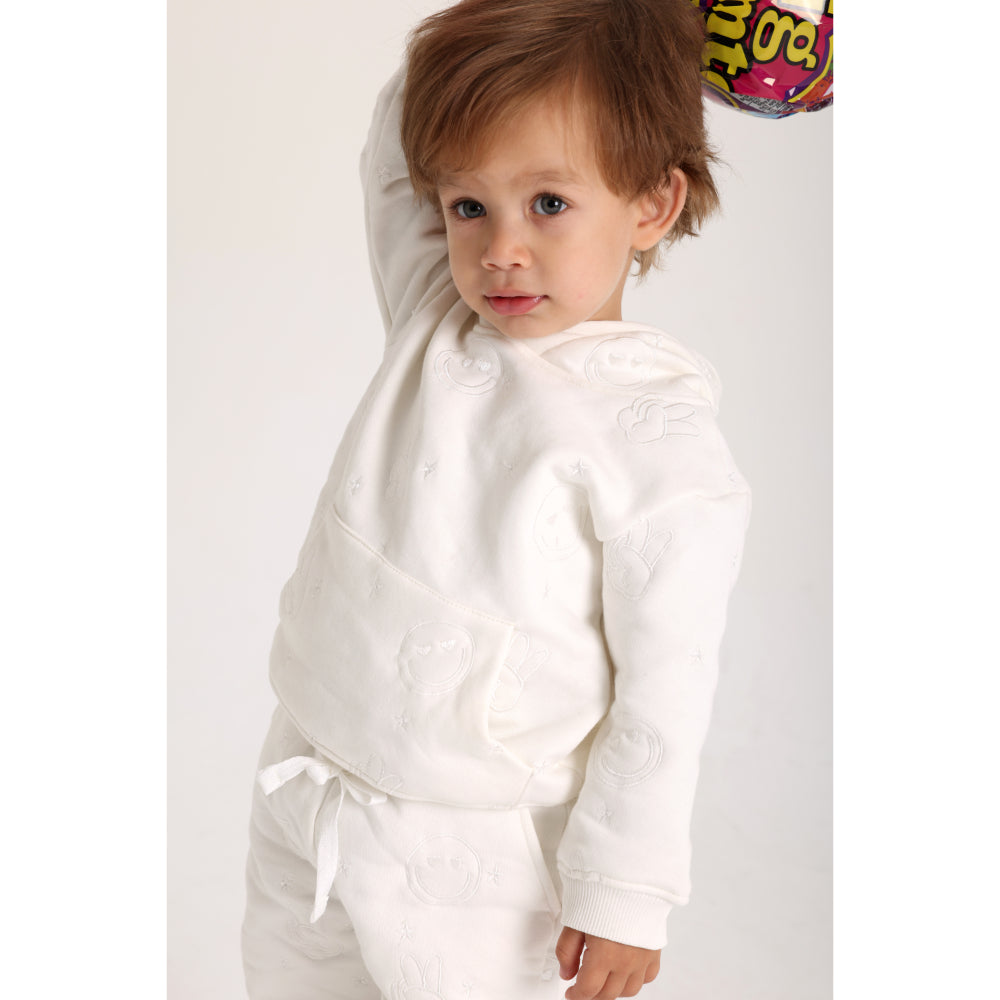 Baby Girls Cotton 2-Piece Outfit Set – Off-White with Smiley Faces