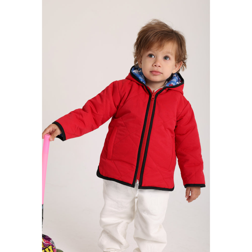 Baby Boys Waterproof Reversible Jacket – Red & Babyblue