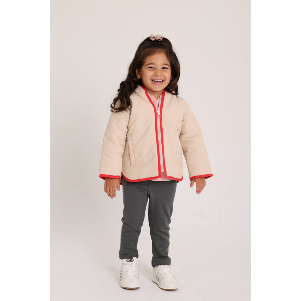 Baby Girls Waterproof Reversible Jacket – Beige & Pink