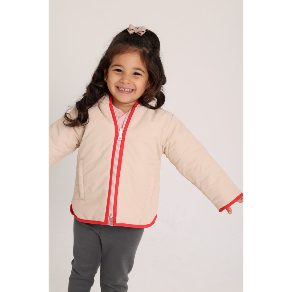 Baby Girls Waterproof Reversible Jacket – Beige & Pink