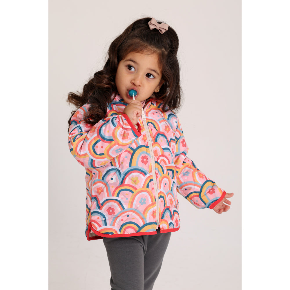 Baby Girls Waterproof Reversible Jacket – Beige & Pink