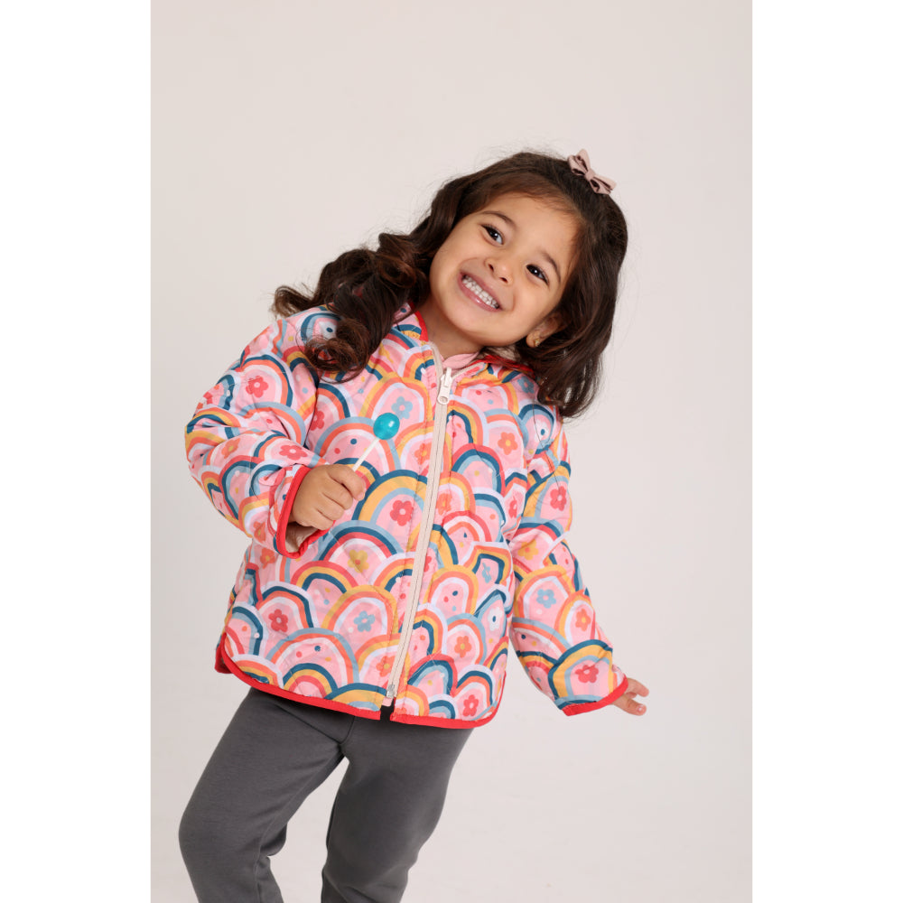 Baby Girls Waterproof Reversible Jacket – Beige & Pink