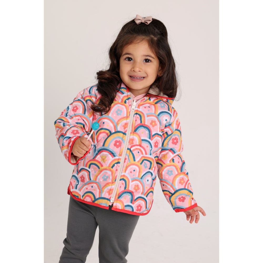 Baby Girls Waterproof Reversible Jacket – Beige & Pink