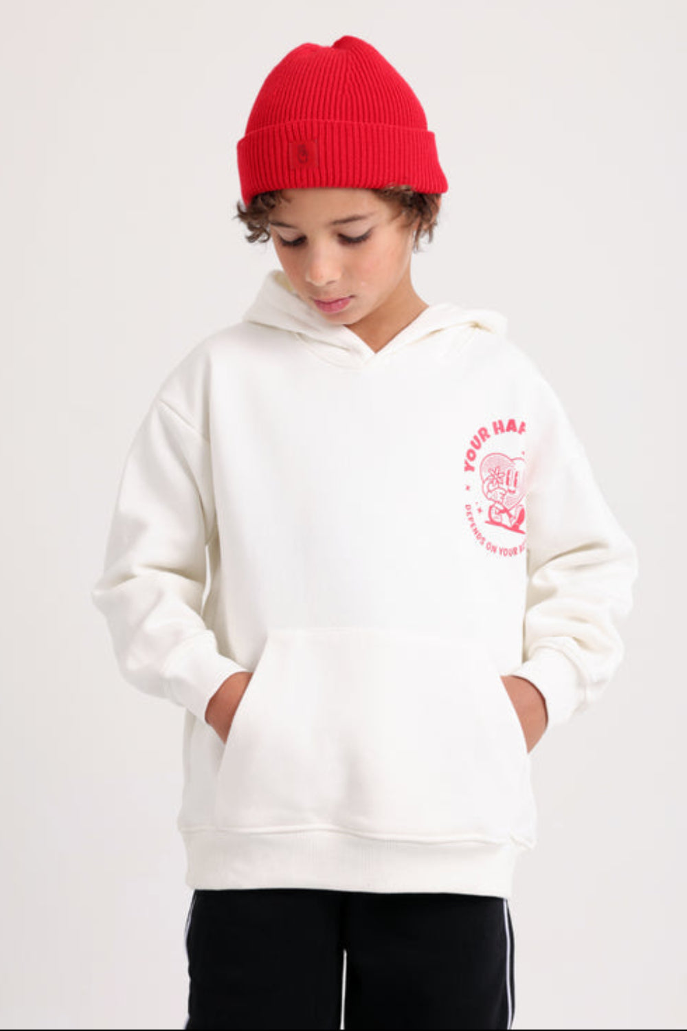 Unisex Cotton Hoodie – Off-White with "Your Happiness" Print