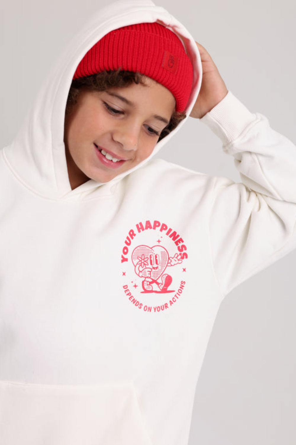 Unisex Cotton Hoodie – Off-White with "Your Happiness" Print