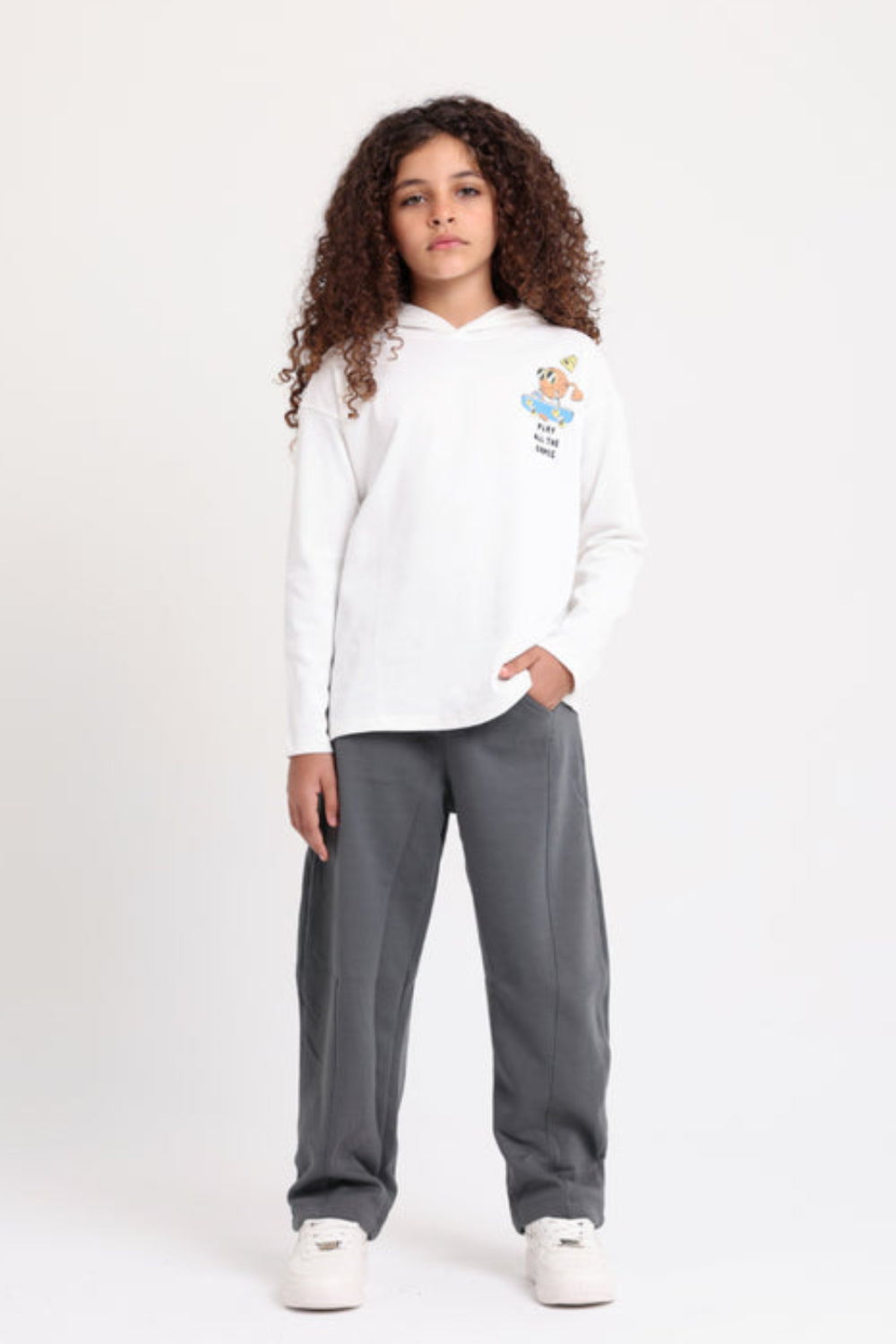 Girls Cotton Hoodie – Off-White with "Play All The Games" Print