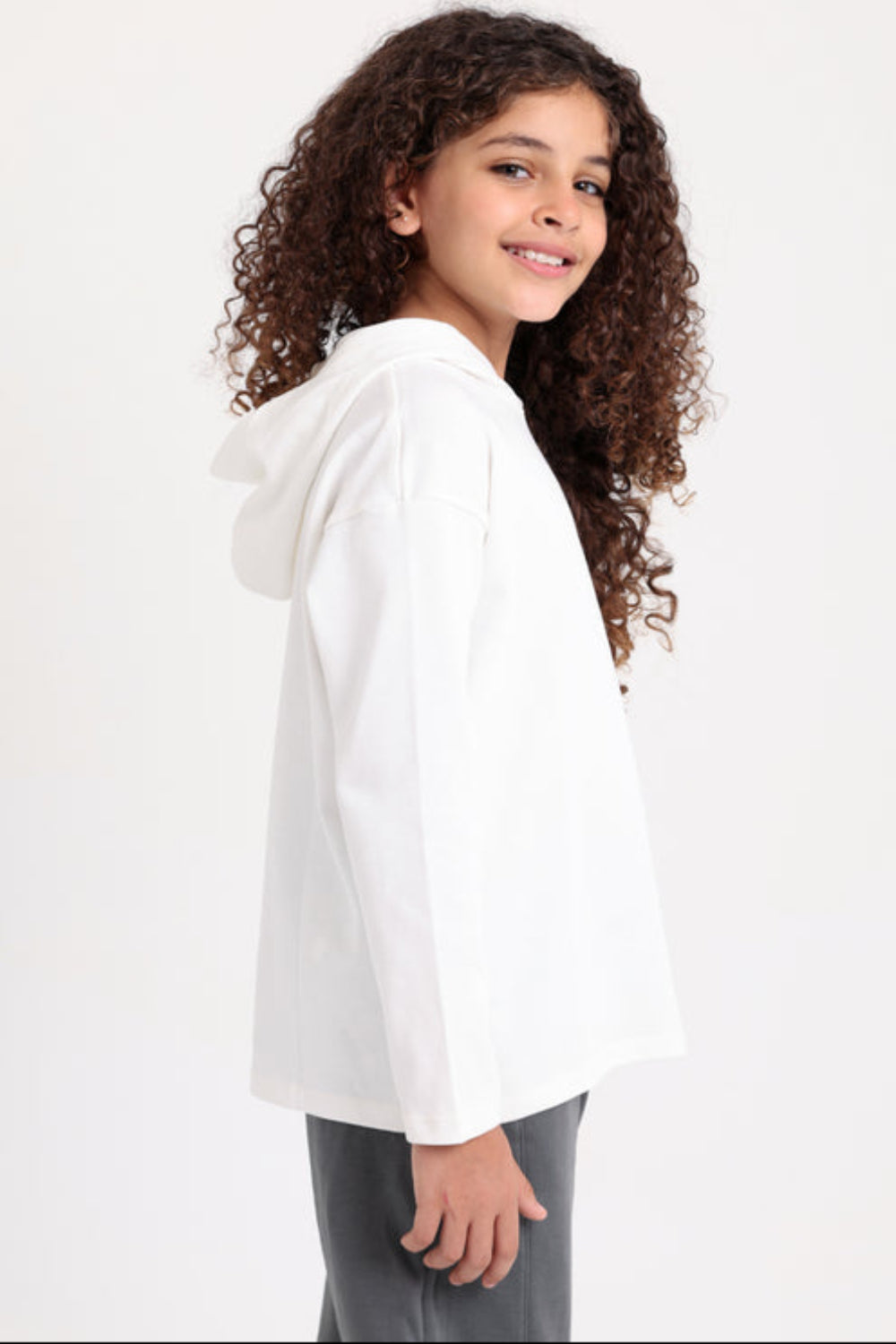 Girls Cotton Hoodie – Off-White with "Play All The Games" Print