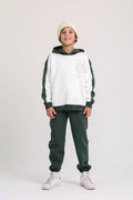 Boys Cotton Hoodie – Off-Wihte & Olive with "Keep on Playing" Print