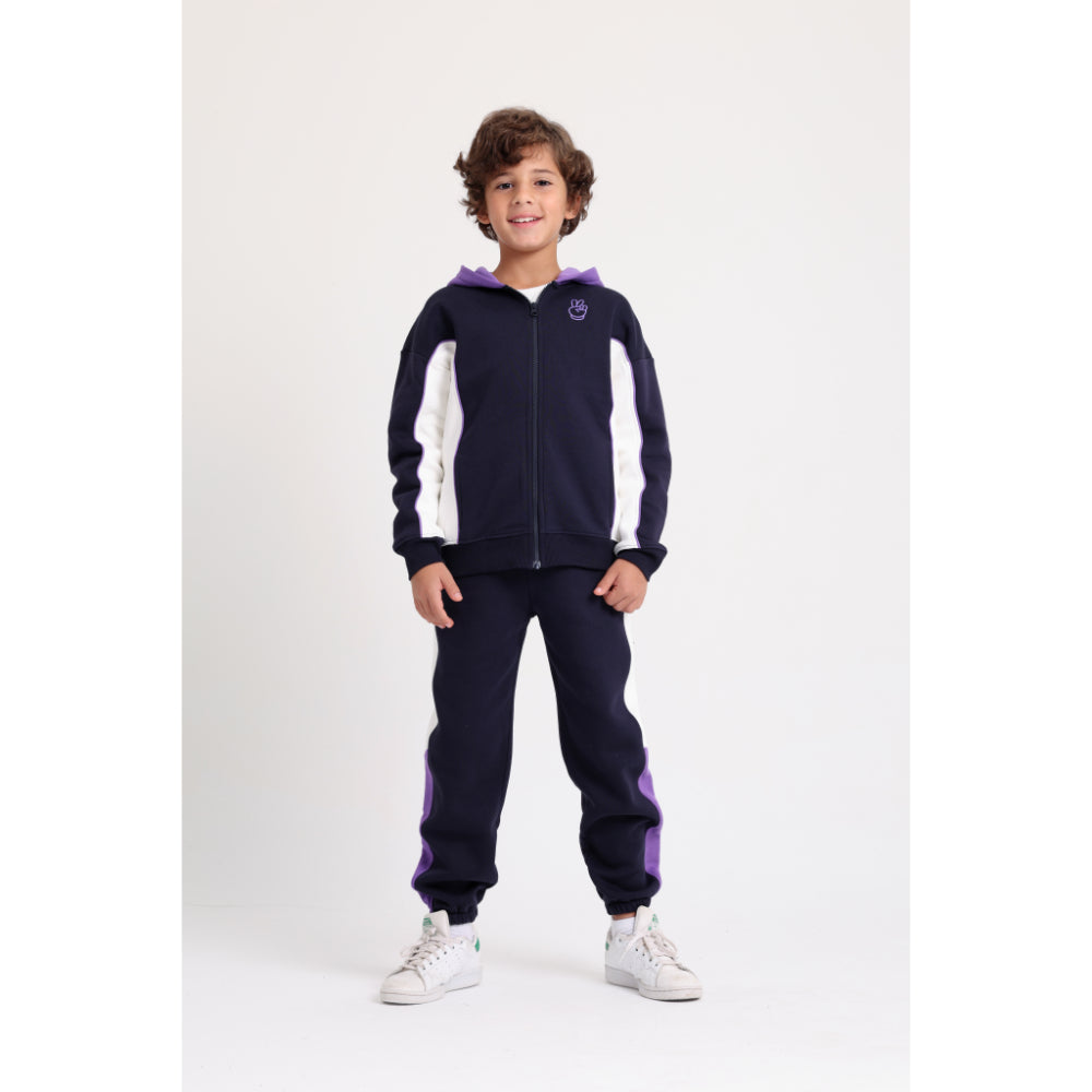 Teens Cotton Hoodie – Navy with Victory Sign Print