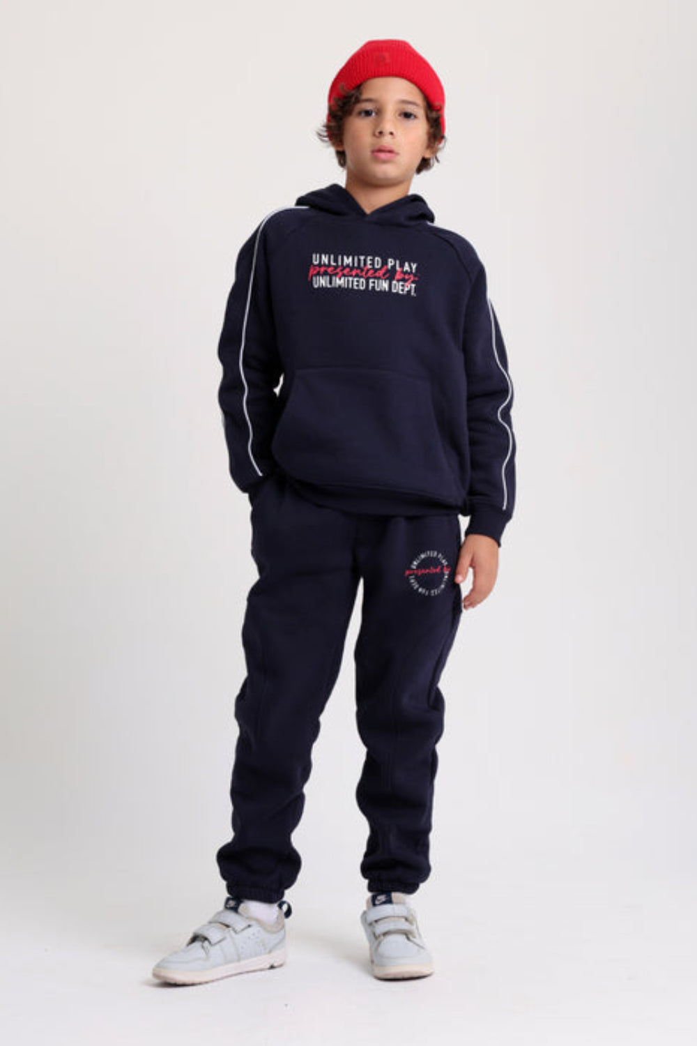 Unisex Cotton Sweatpants – Navy with "Unlimited Play Presented By Unlimited Fun Dept" Print - Playmore