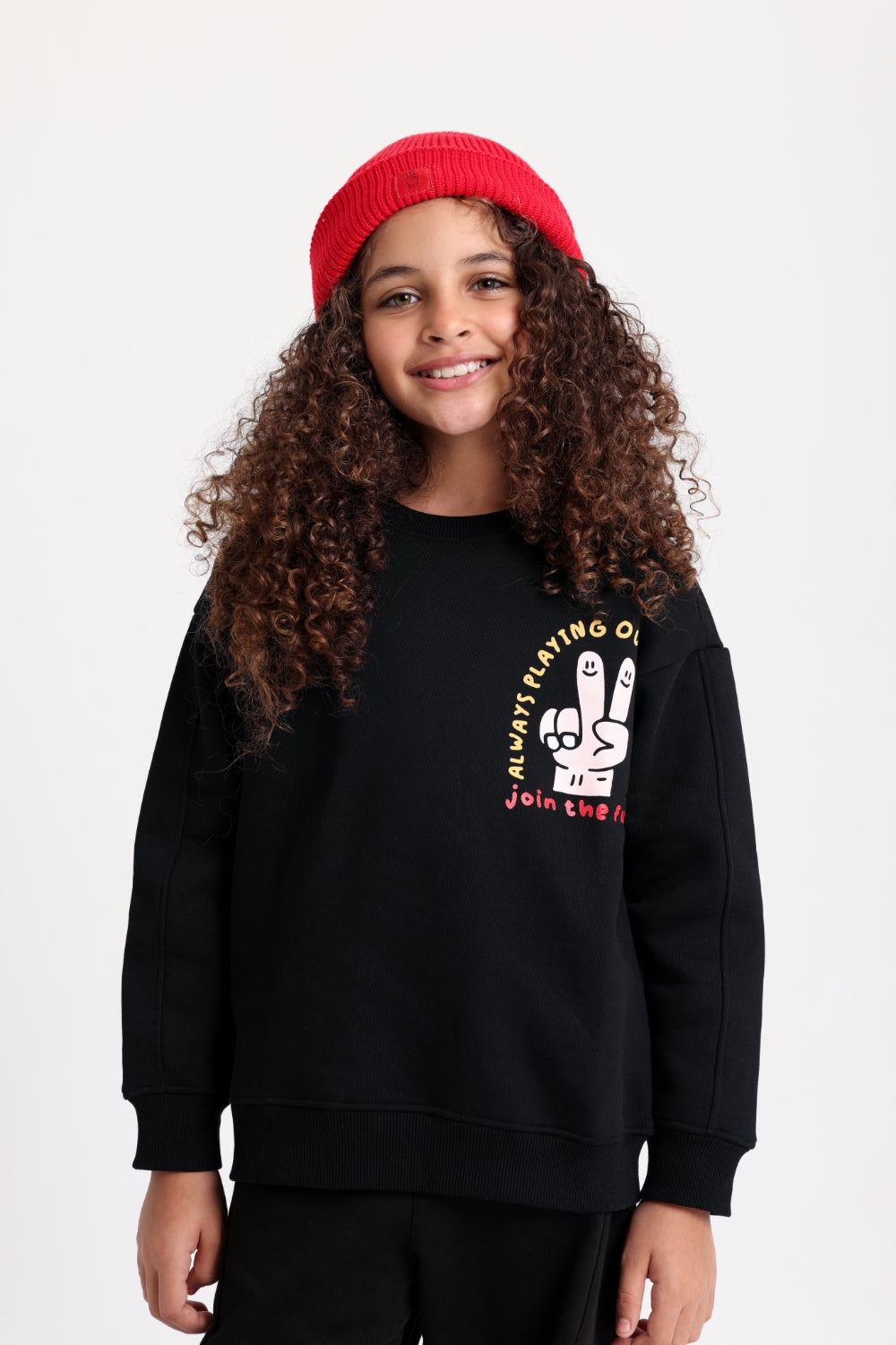 Unisex Cozy Blend Ice Cap – Red with Victory Sign Print