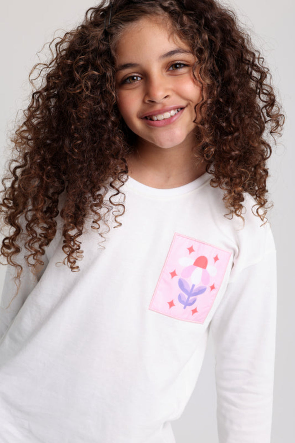 Girls Cotton T-Shirt – Off-White with Flower Print
