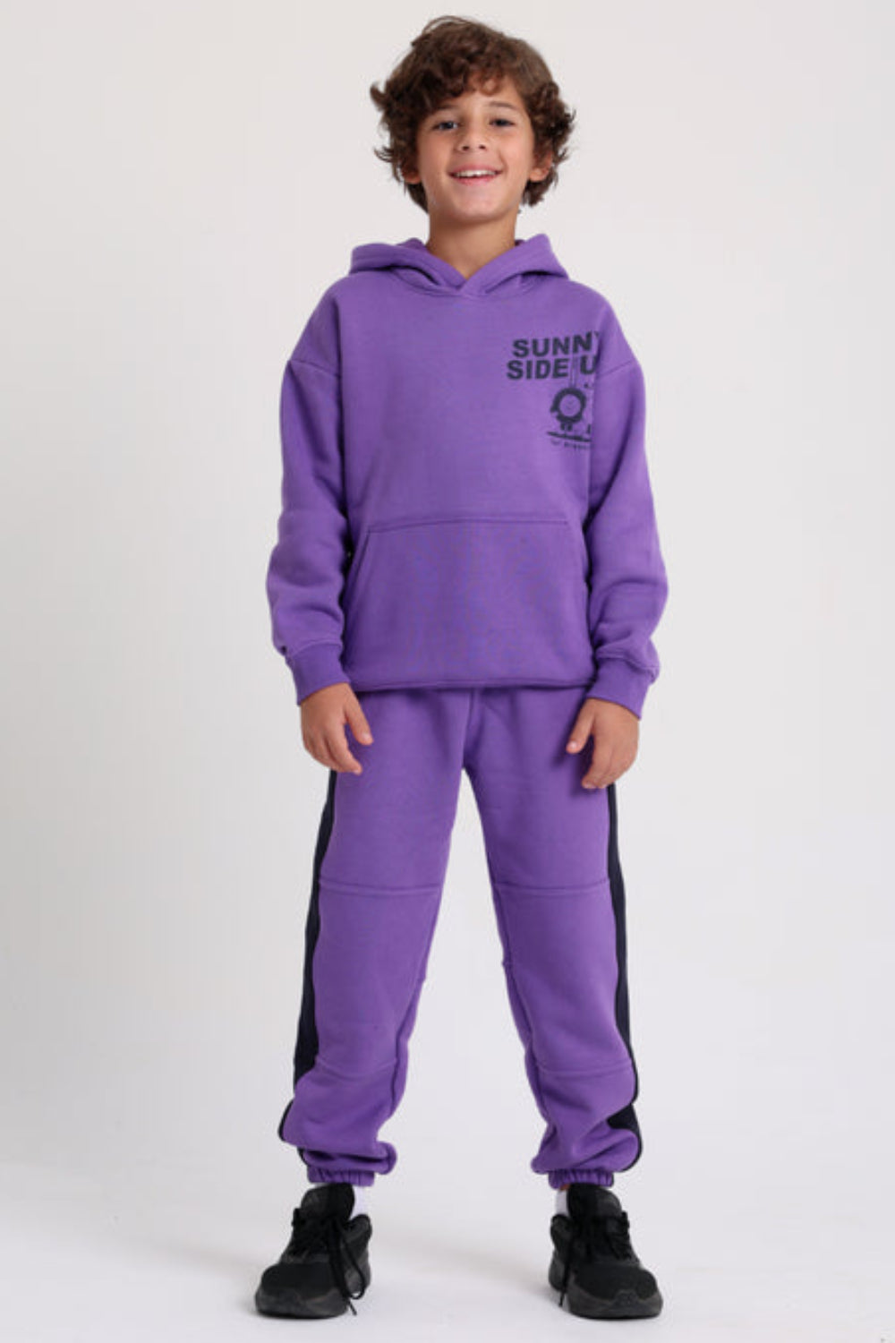 Girls Cotton Hoodie – Purple with "Sunny Side Up" Print