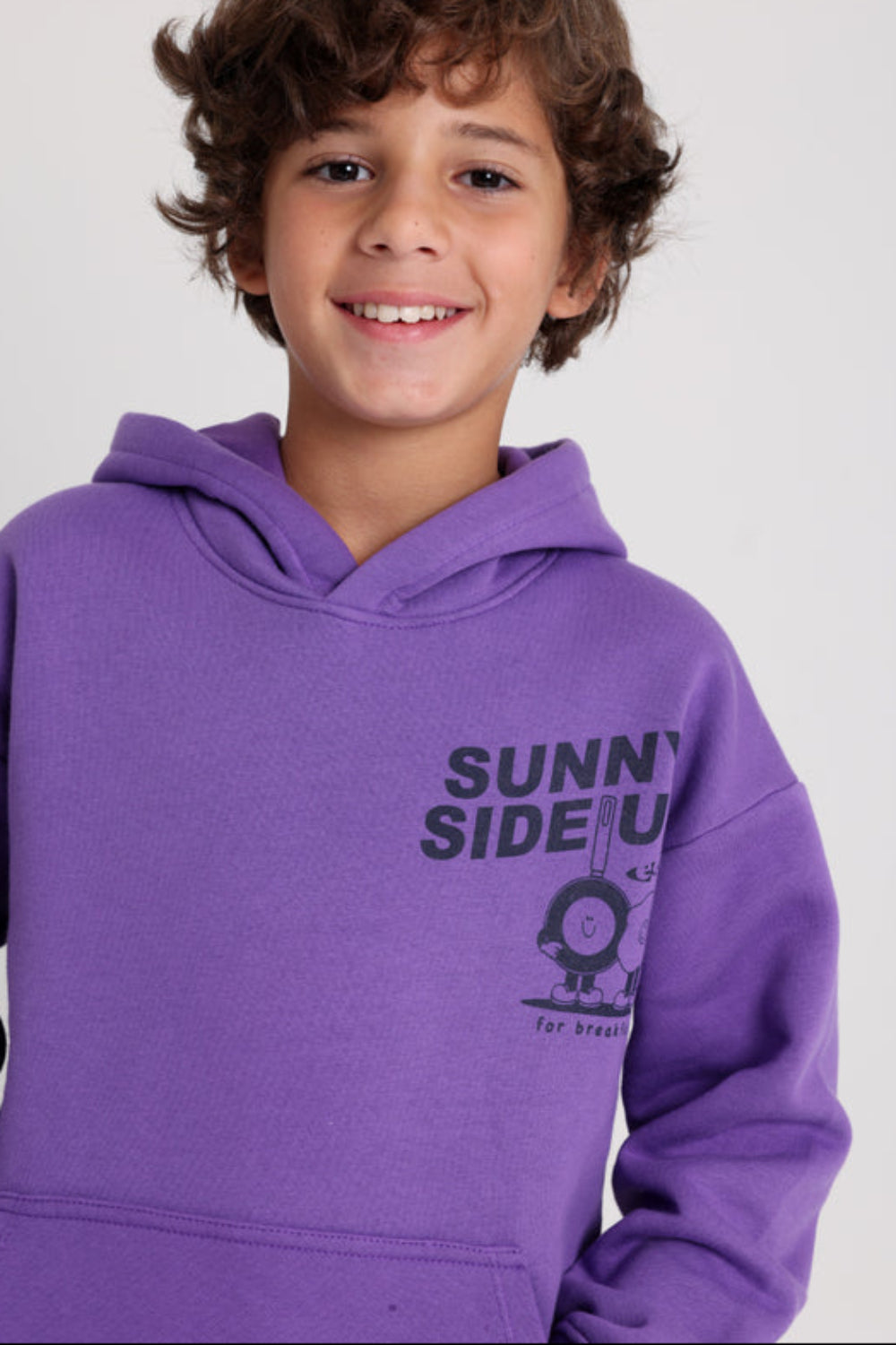 Girls Cotton Hoodie – Purple with "Sunny Side Up" Print