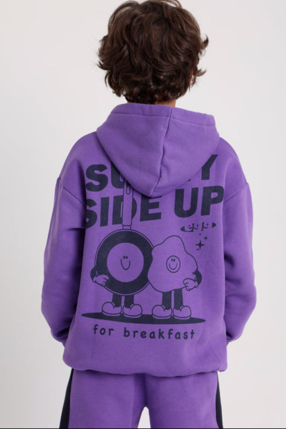 Girls Cotton Hoodie – Purple with "Sunny Side Up" Print
