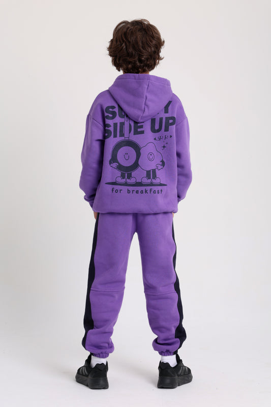 Girls Cotton Hoodie – Purple with "Sunny Side Up" Print