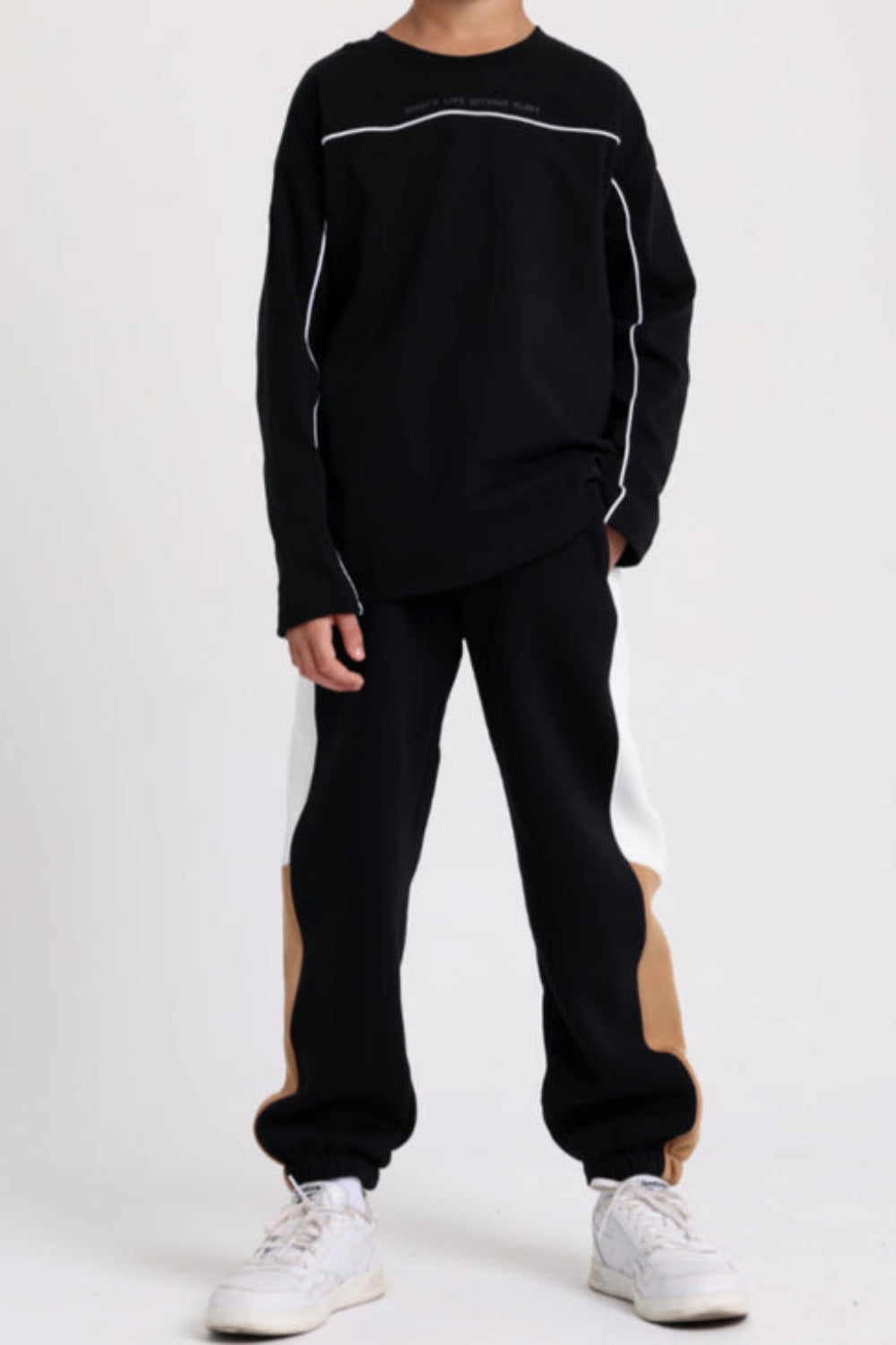 Boys Cotton T-shirt Black with White Line Print