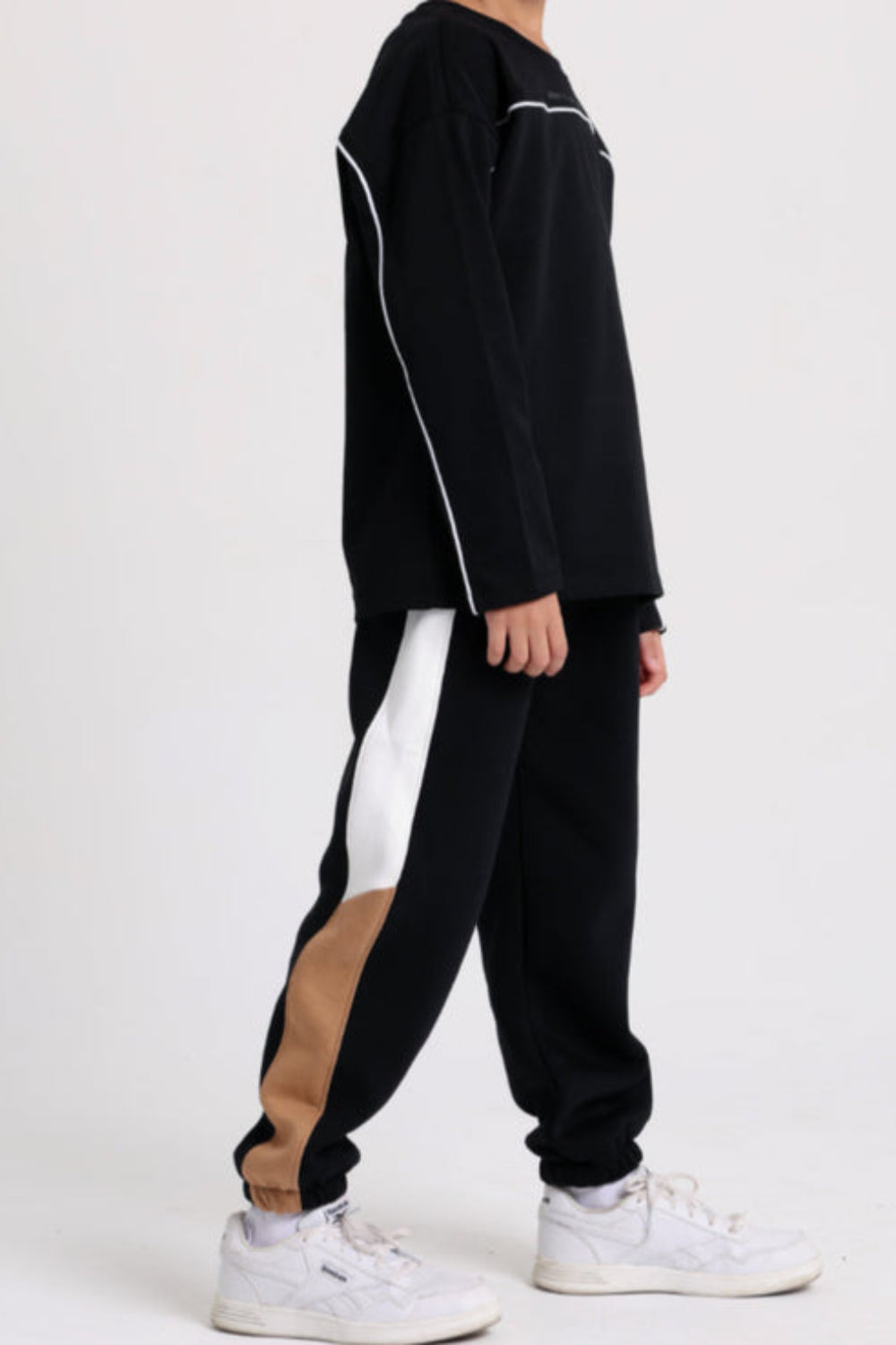 Boys Cotton T-shirt Black with White Line Print
