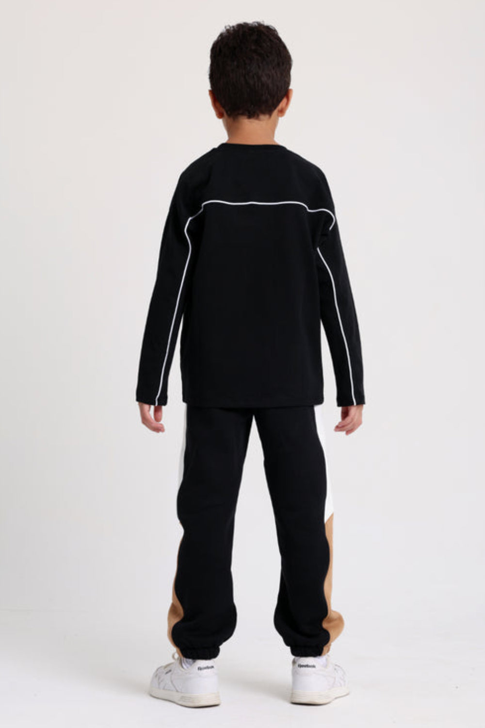 Boys Cotton T-shirt Black with White Line Print